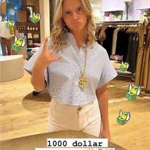 Maeve Blue and White Striped Button Down Shirt